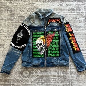Denim Jacket with Graphic Patches